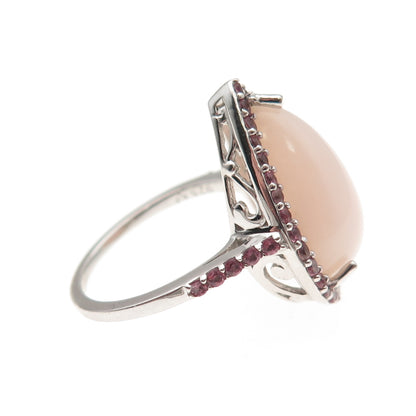 925 Sterling Silver Real Rose Quartz & Amethyst Teardrop Ring Size 8