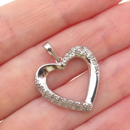 CHARLES WINSTON 925 Sterling Silver Real Round-Cut Diamond Heart Charm Pendant