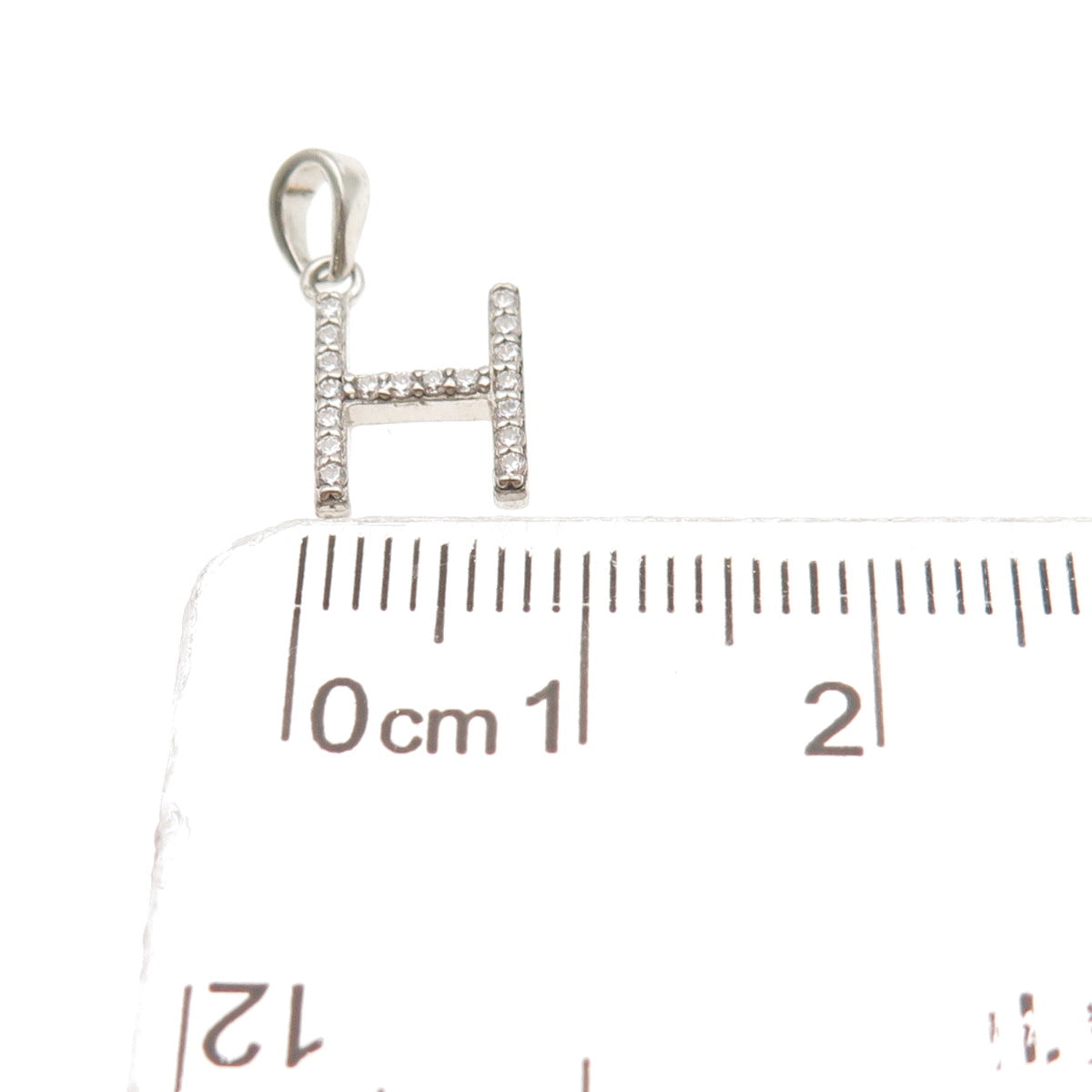 925 Sterling Silver Round-Cut C Z Letter H Initial Mini Charm Pendant