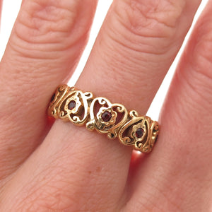 Franklin Mint Sterling Silver Gold Plated Vintage Real Garnet Heart Ring Size 10