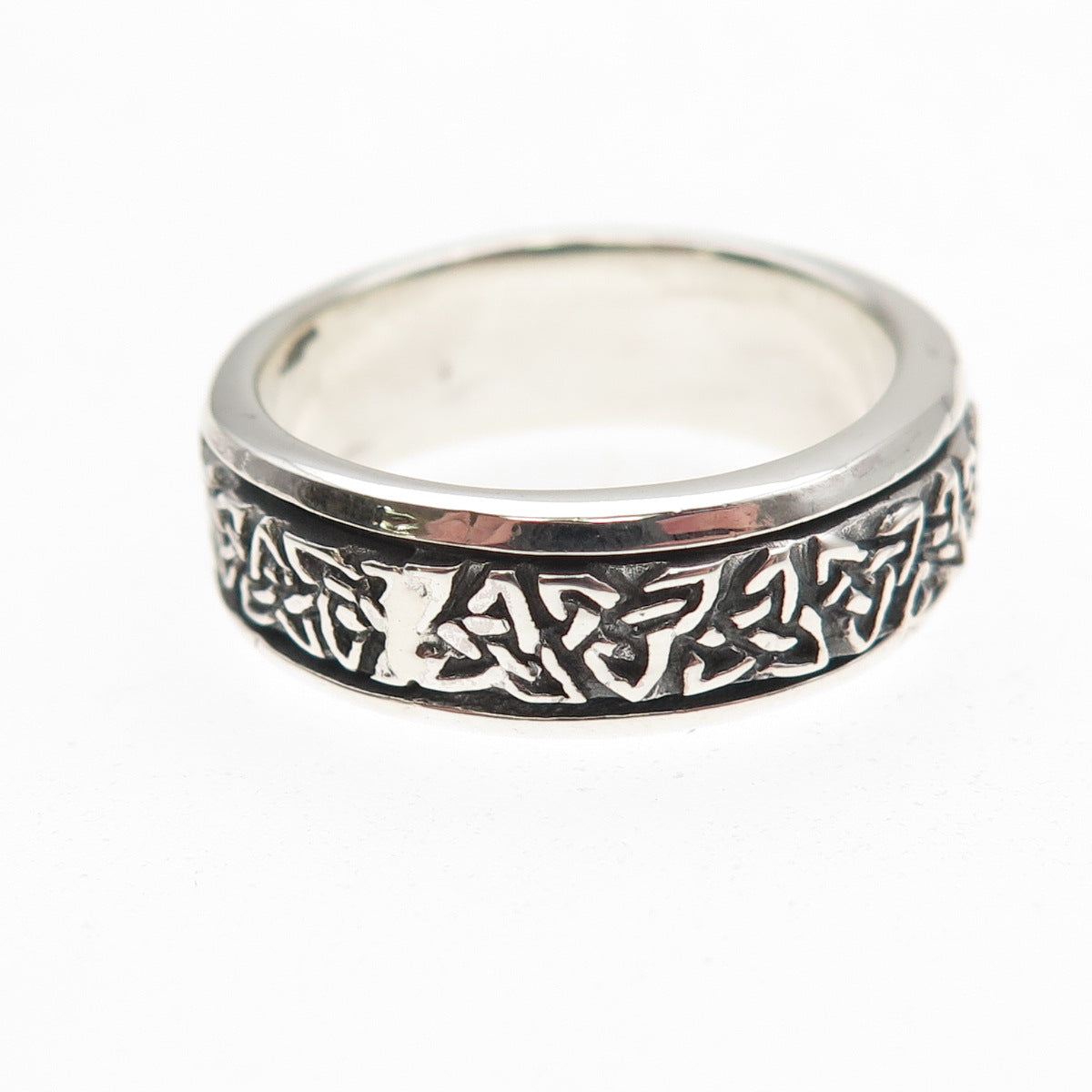 925 Sterling Silver Vintage Celtic Trinity Rotating Band Ring Size 9