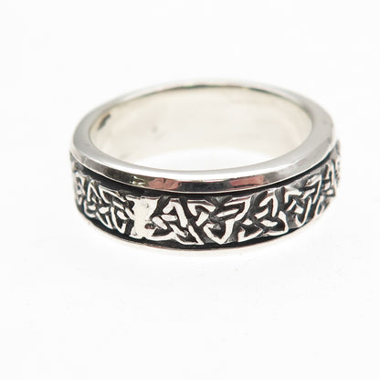 925 Sterling Silver Vintage Celtic Trinity Rotating Band Ring Size 9