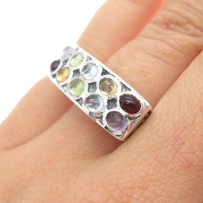 925 Sterling Silver Blue Topaz Citrine Peridot Garnet & Amethyst Ring Size 6.25