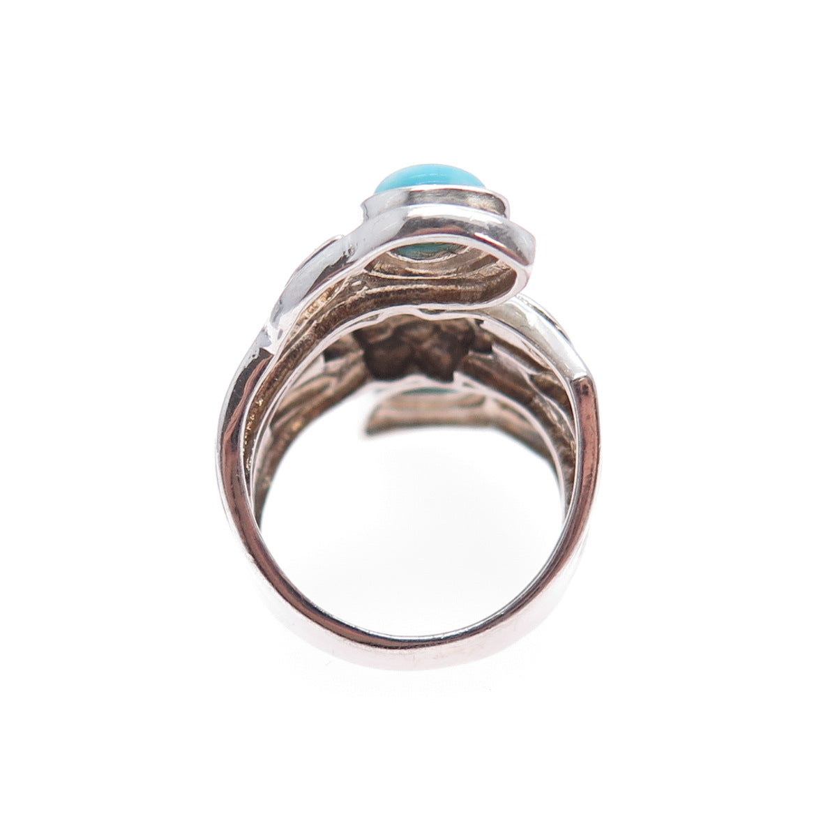 MODA Sterling Silver Vintage Turquoise Blue Spinel Modernist Flower Ring Size 7