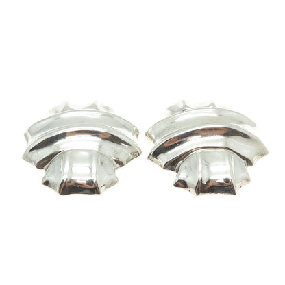 925 Sterling Silver Vintage Mexico Modernist Clip On Earrings