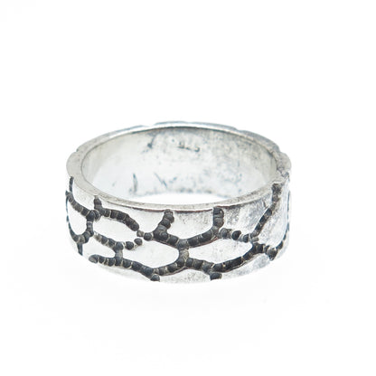 925 Sterling Silver Vintage Cracked Desert Oxidized Band Ring Size 10