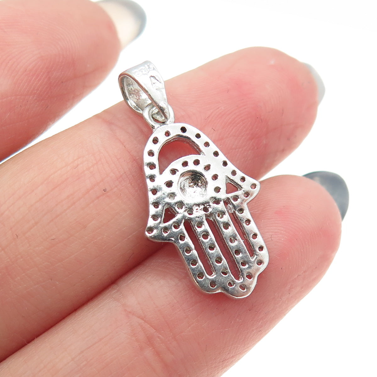 925 Sterling Silver Round-Cut C Z & Murano Glass Evil Eye Hamsa Amulet Pendant