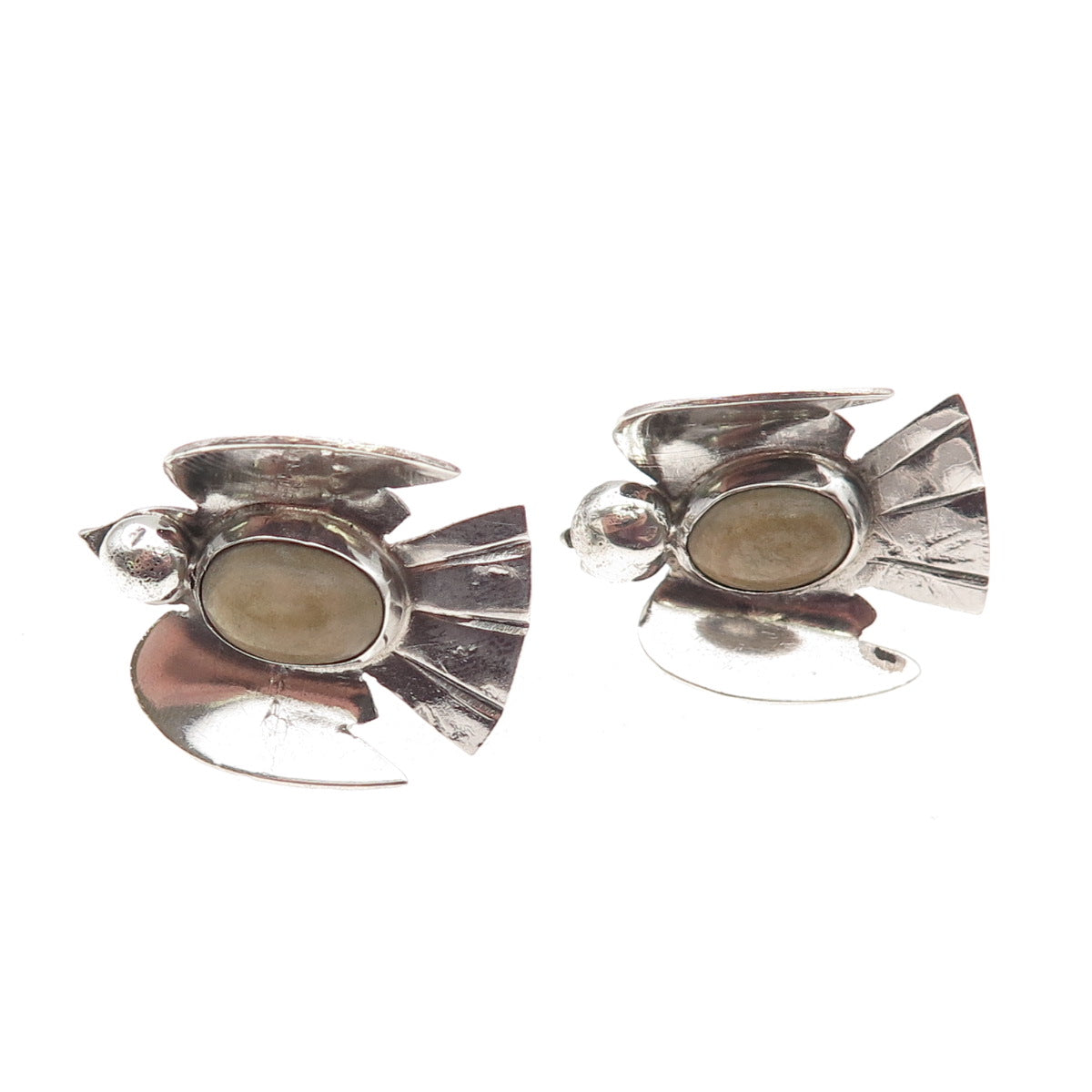 925 Sterling Silver Vintage Mexico Real Jasper Holy Spirit Screw Back Earrings