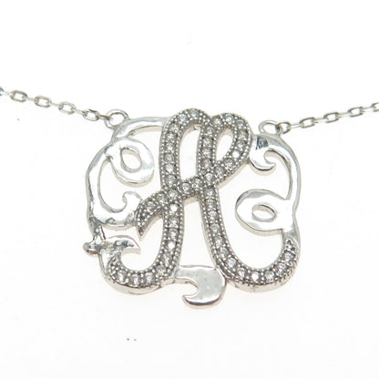 925 Sterling Silver Pave C Z Letter "H" Initial Cable Chain Necklace 16-18"