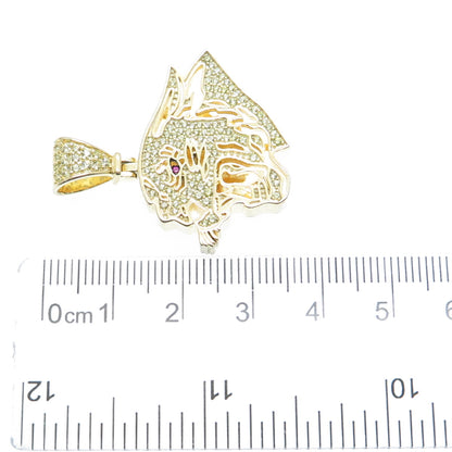 925 Sterling Silver Gold Plated Real Round-Cut Ruby & C Z Panther Pendant