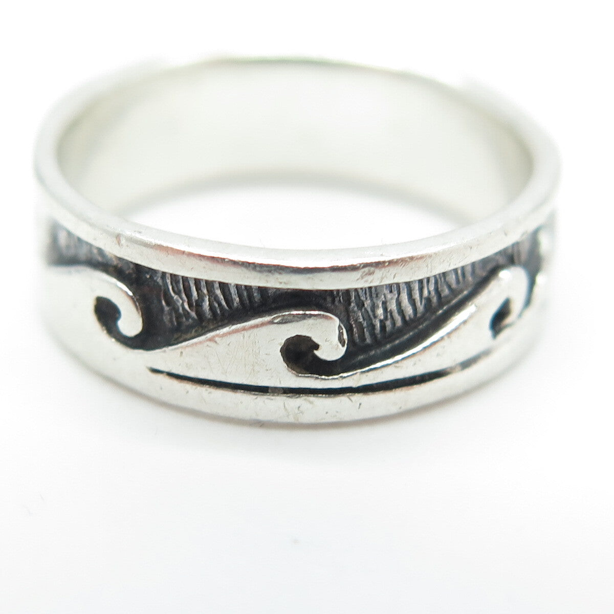 925 Sterling Silver Vintage Water Pattern Band Ring Size 5.75