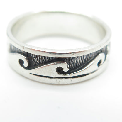 925 Sterling Silver Vintage Water Pattern Band Ring Size 5.75