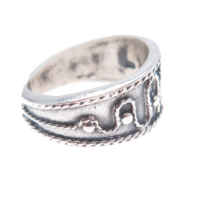 925 Sterling Silver Vintage Modernist Swirl Oxidized Ring Size 8