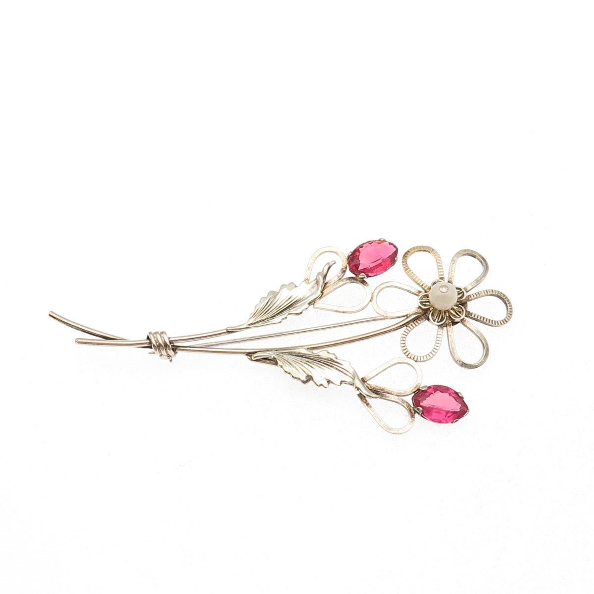 Providence St. Sterling 1/20 12K GF Antique Rhinestone Faux Pearl Floral Brooch