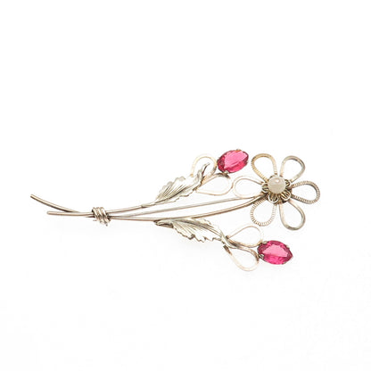 Providence St. Sterling 1/20 12K GF Antique Rhinestone Faux Pearl Floral Brooch