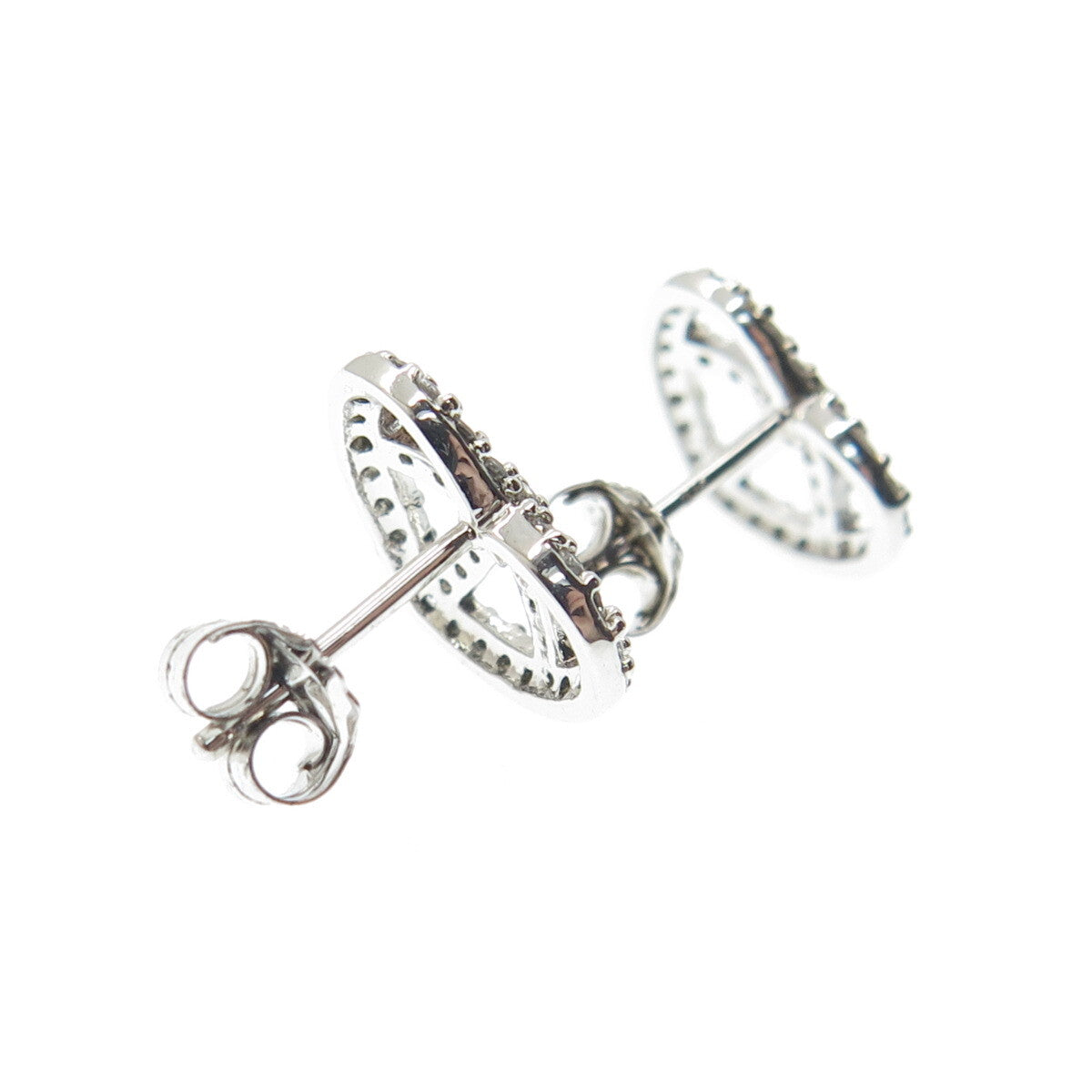 925 Sterling Silver Round-Cut C Z Peace Symbol Heart Stud Earrings