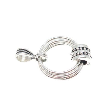 925 Sterling Silver Vintage Modernist Interlocked Circle Beaded Charm Pendant