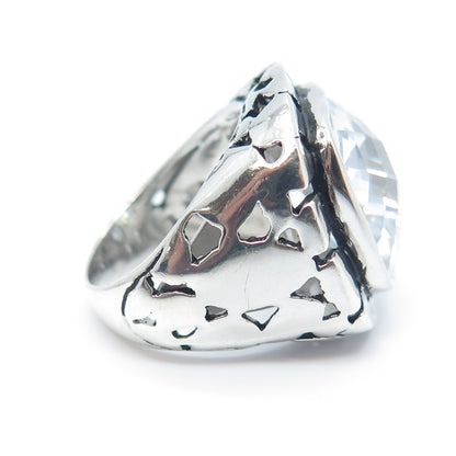 925 Sterling Silver Princess-Cut Shaped C Z Modernist Ring Size 5.75