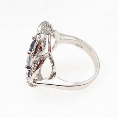 Collins 925 Sterling Silver Blue & White C Z Floral Ring Size 6
