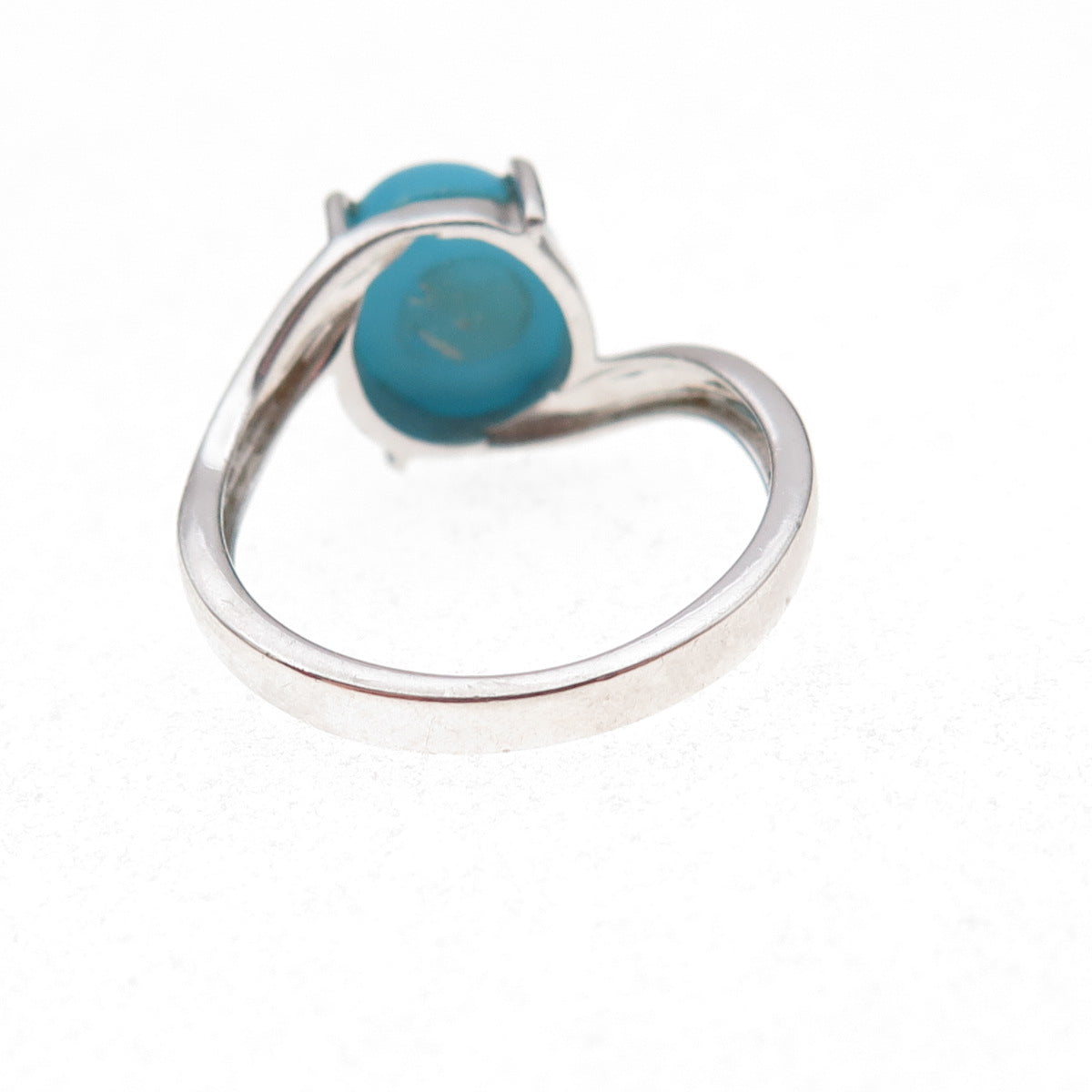 925 Sterling Silver Real Sleeping Beauty Turquoise Bypass Ring Size 7.25
