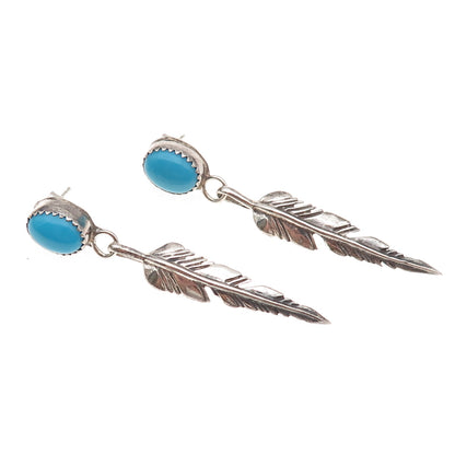 Jack Whittaker Old Pawn 925 Sterling Silver Vintage Turquoise Feather Earrings