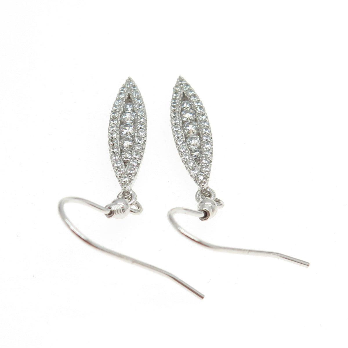 925 Sterling Silver Pave C Z Dangling Hook Earrings