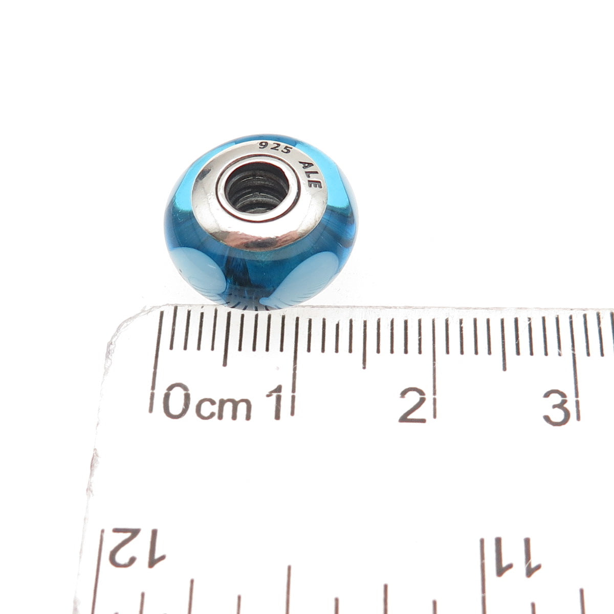Pandora 925 Sterling Silver Blue Murano Glass Heart Slide Bead Charm