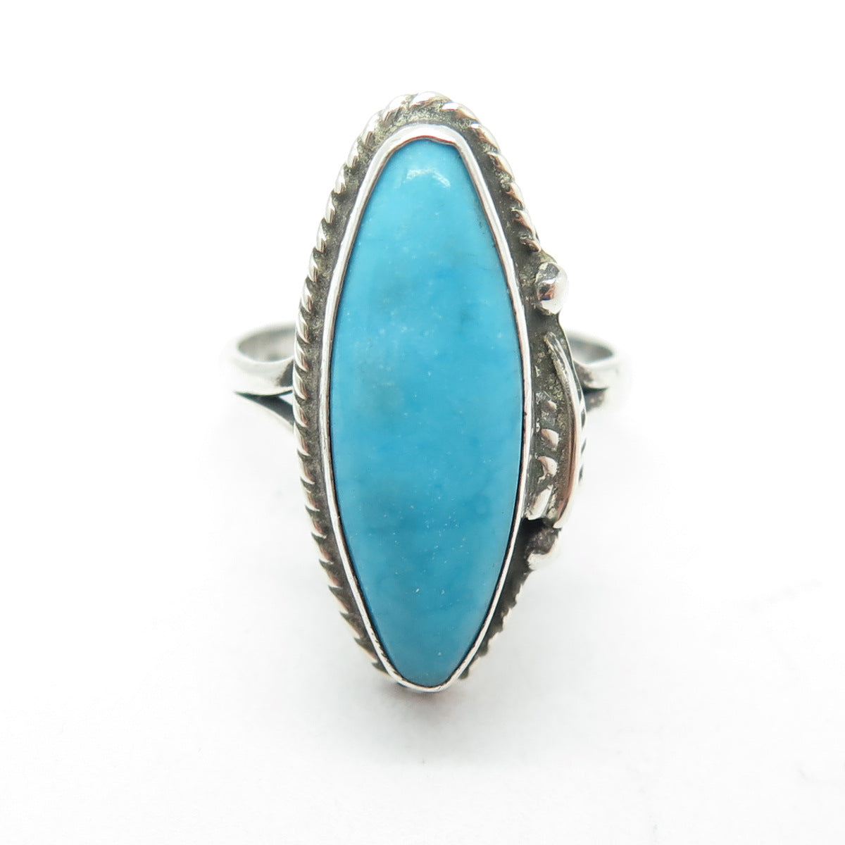 925 Sterling Silver Vintage Mexico Real Turquoise Gem Statement Ring Size 6.25