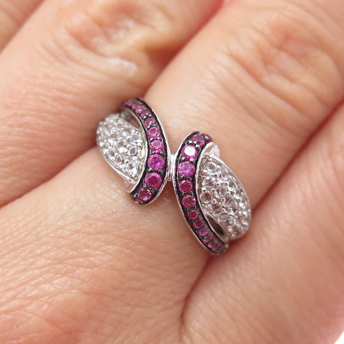 JANE SEYMOUR 925 Sterling Silver Real Pink Sapphire & White Topaz Ring Size 7.25