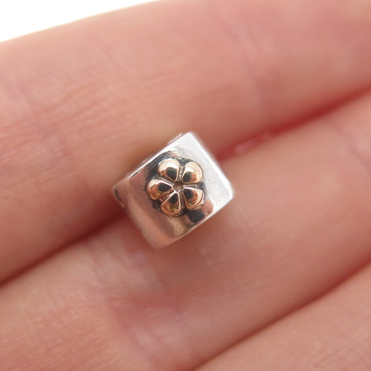 PANDORA 925 Sterling Silver & Gold Flower Clip Bead Charm