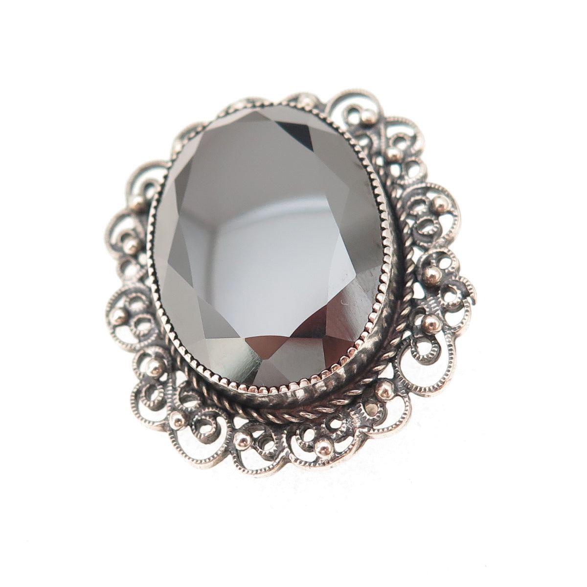 Danecraft 925 Sterling Silver Antique Art Deco Real Hematite Oxidized Pin Brooch