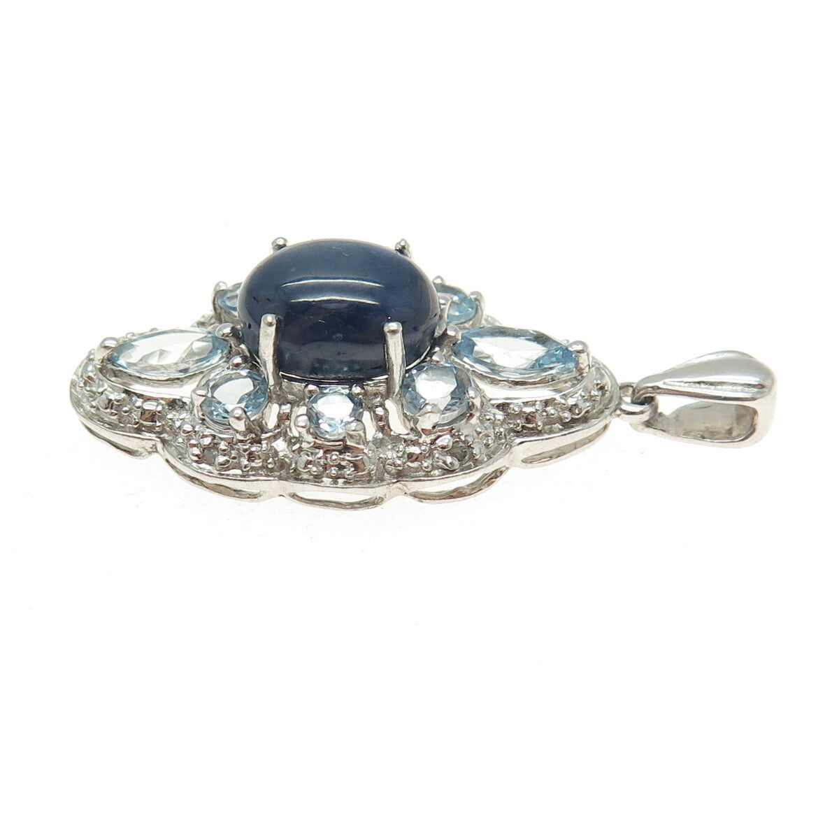 CHUCK CLEMENCY Sterling Silver Real Diamond Accent Sapphire & Blue Topaz Pendant