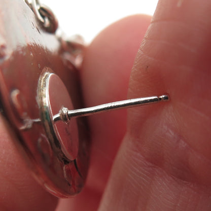 925 Sterling 2-Tone Vintage Real Black Onyx Sunrise Modernist Dangle Earrings