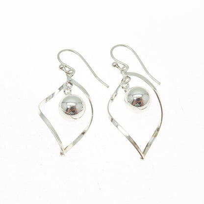 925 Sterling Silver Twisted Modernist Ball Drop Dangle Earrings