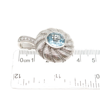 Judith Ripka 925 Sterling Silver Real Blue Topaz & C Z Round Disc Pendant