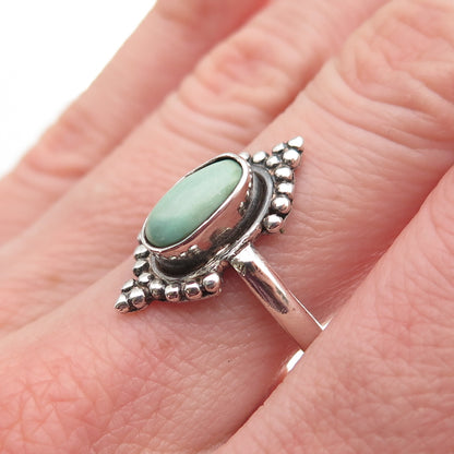925 Sterling Silver Vintage Real Tyrone Turquoise Modernist Beaded Ring Size 7.5