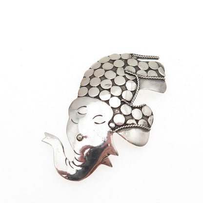 925 Sterling Silver Vintage Elephant Dotted Oxidized Pin Brooch