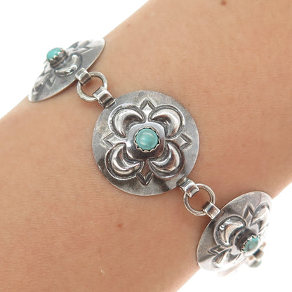 SHAWN NELSON NAVAJO Old Pawn 925 Sterling Vintage Turquoise Flower Bracelet 7"