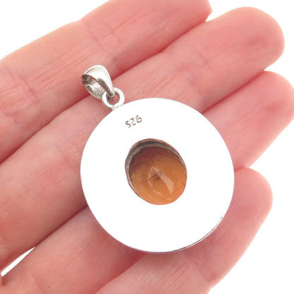 925 Sterling Silver Vintage Real Oval-Cut Citrine Pendant