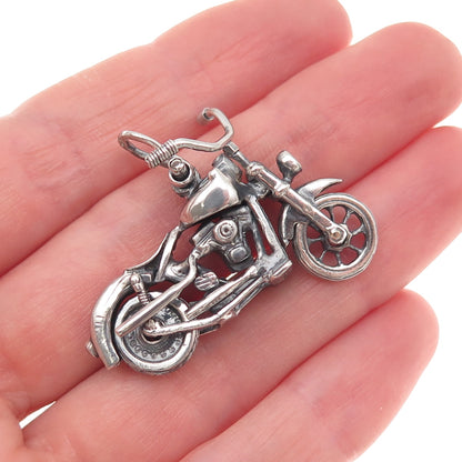 925 Sterling Silver Vintage Motorcycle Oxidized 3D Movable Charm Pendant