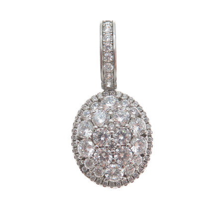 DESIGNS BY YAGI 925 Sterling Silver Round-Cut Shaped C Z Sparkle Oval Pendant
