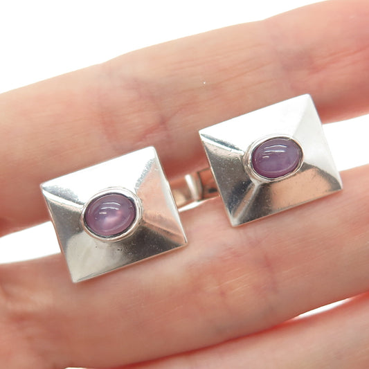 925 Sterling Silver Vintage Real Lavender Sapphire Modernist Cufflinks