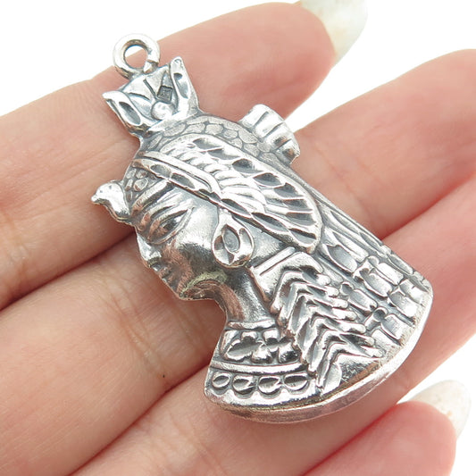 800 Silver Vintage Egypt Cleopatra Puffy Oxidized Pendant