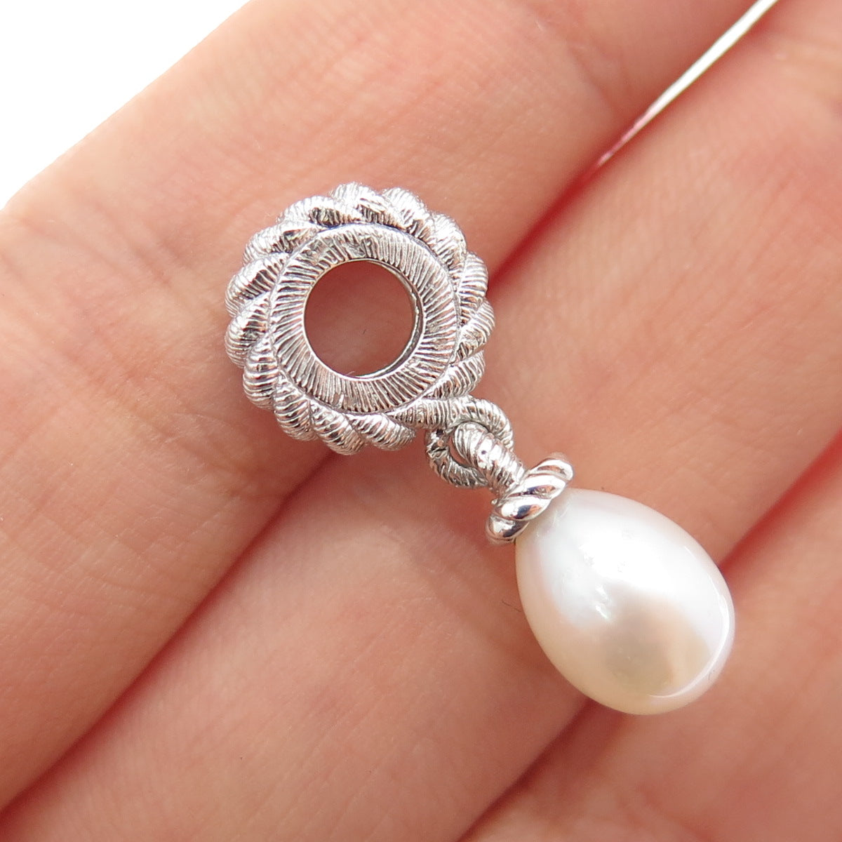 JUDITH RIPKA 925 Sterling Silver Real Pearl Slide Dangle Charm