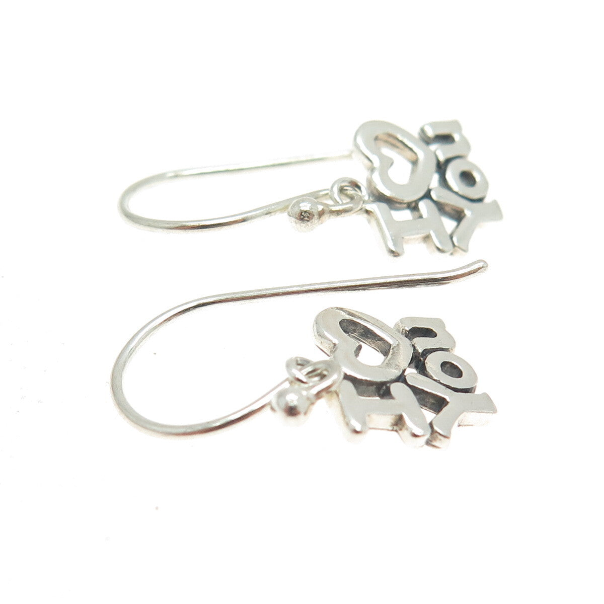 925 Sterling Silver Vintage "I Love You" Dangle Hook Earrings