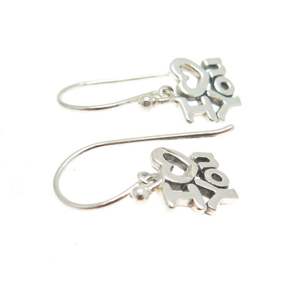 925 Sterling Silver Vintage "I Love You" Dangle Hook Earrings