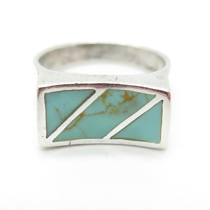 CHAPAL ZENRAY 925 Sterling Silver Vintage Real Turquoise Modernist Ring Size 9