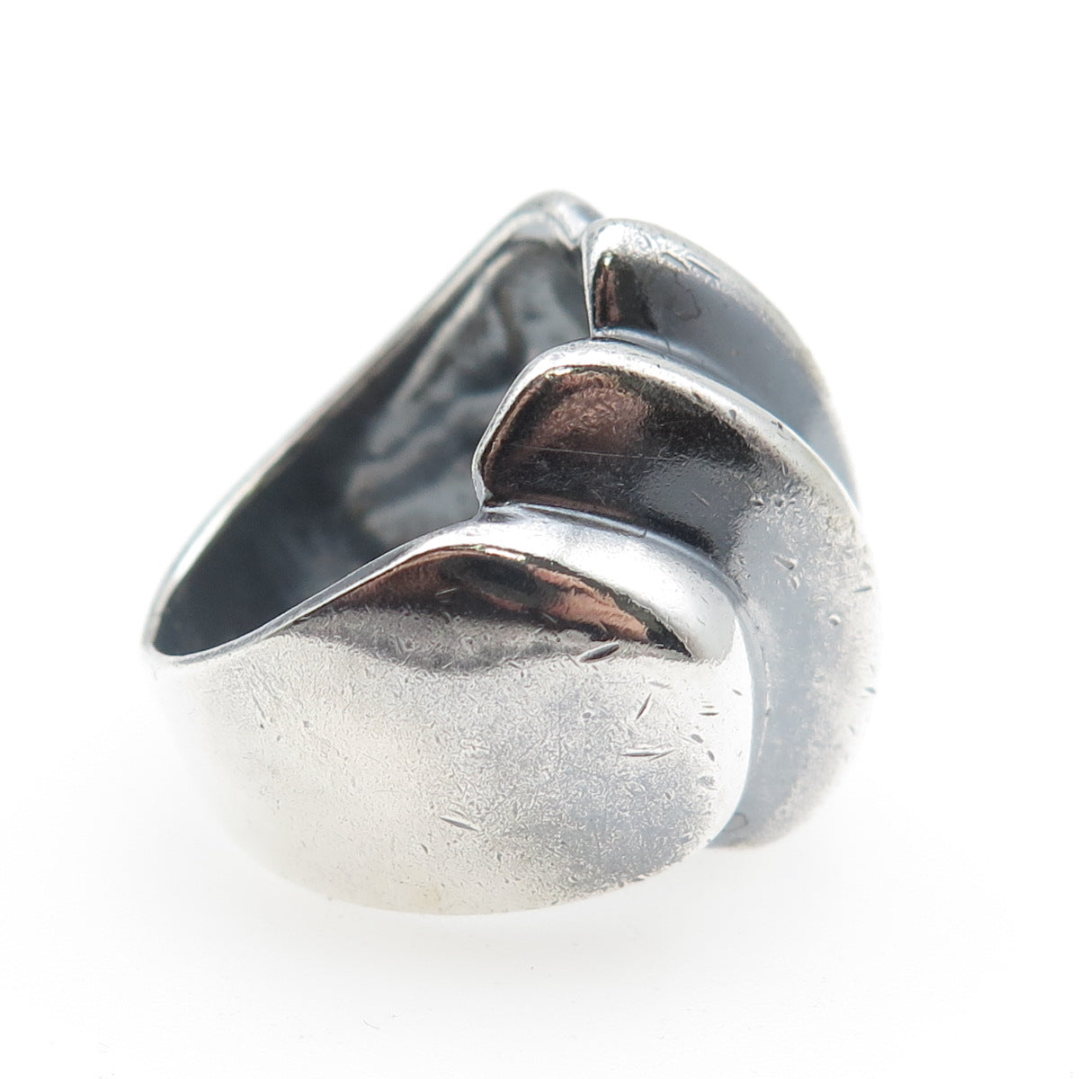 925 Sterling Silver Vintage Mexico Modernist Ribbed Dome Oxidized Ring Size 6.75