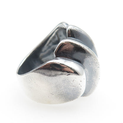 925 Sterling Silver Vintage Mexico Modernist Ribbed Dome Oxidized Ring Size 6.75