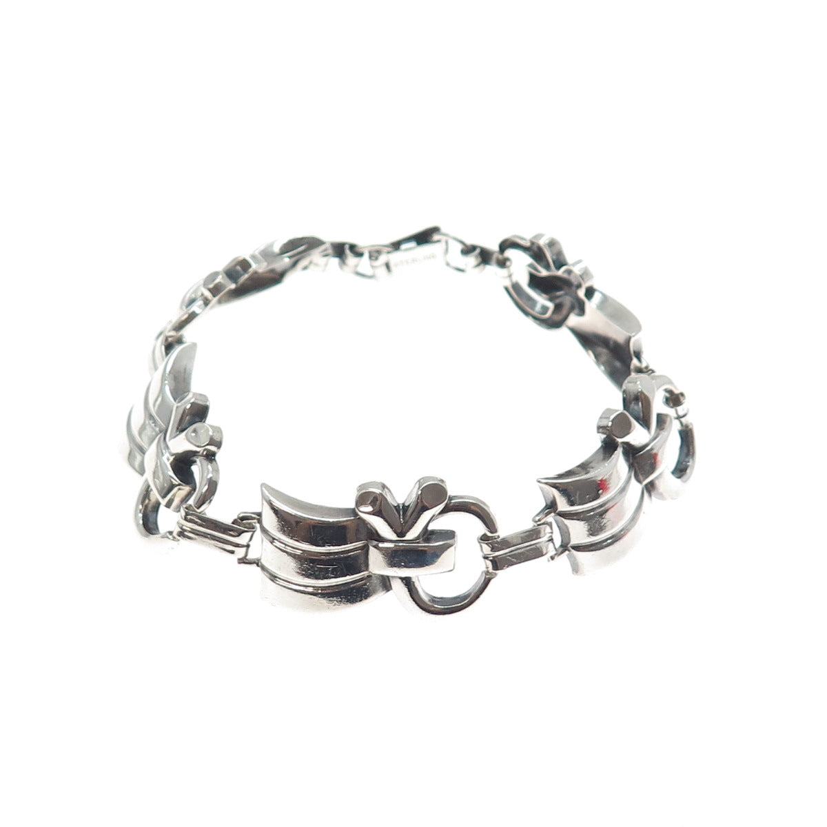 925 Sterling Silver Vintage Modernist Link Bracelet 7.25"
